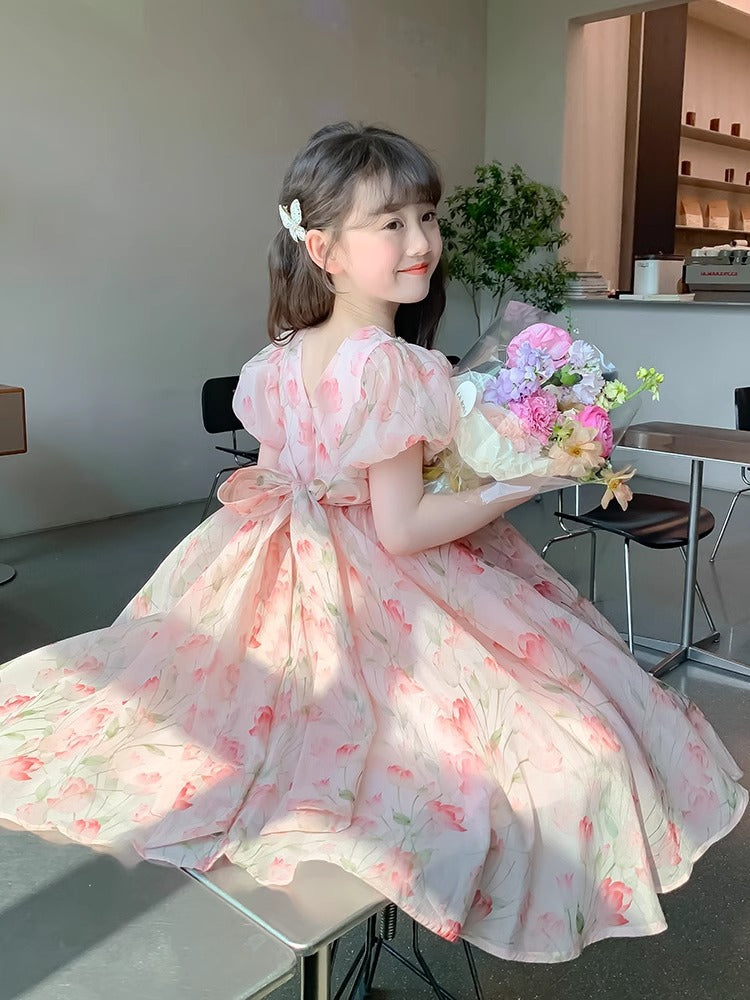 2026 Girls Puff Sleeve Princess Summer Dress