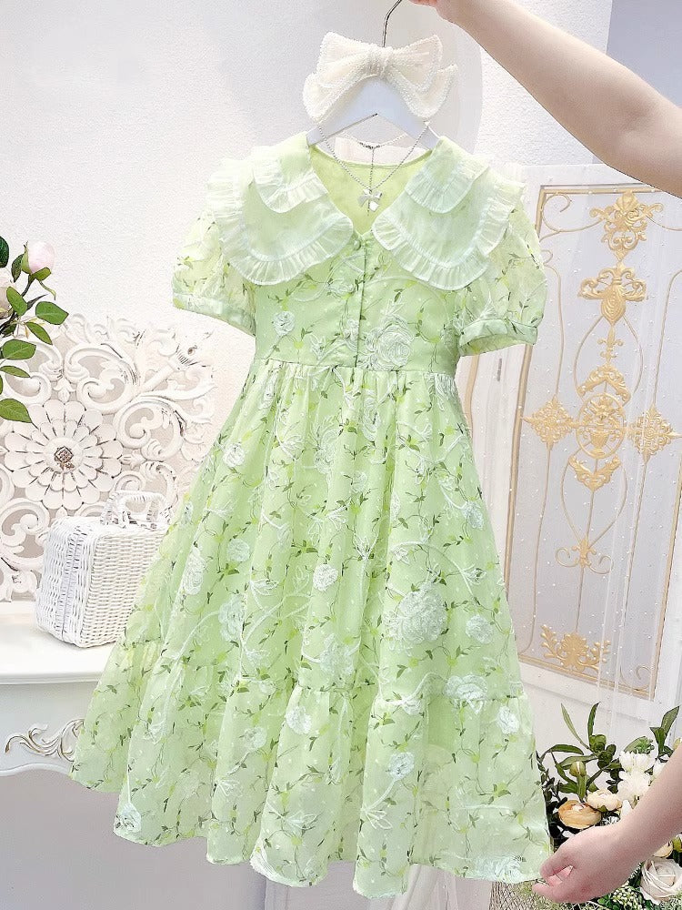 2026 Girls Floral Chiffon Princess Summer Dress