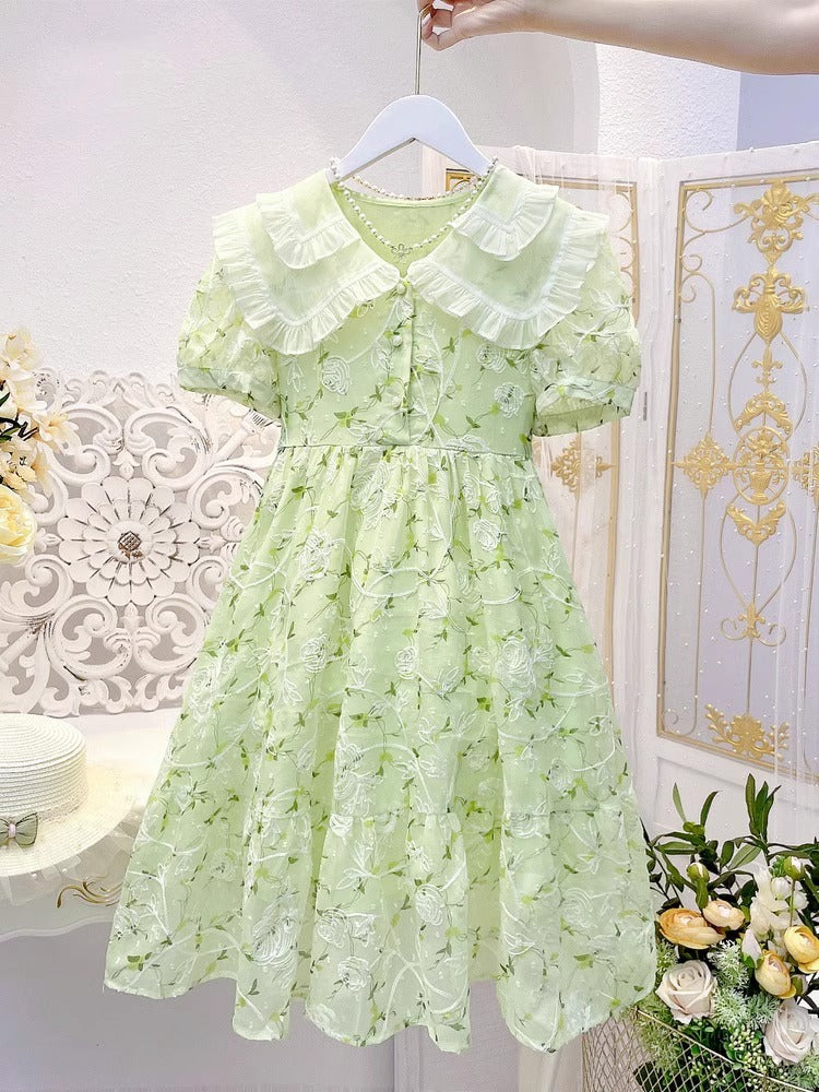 2026 Girls Floral Chiffon Princess Summer Dress