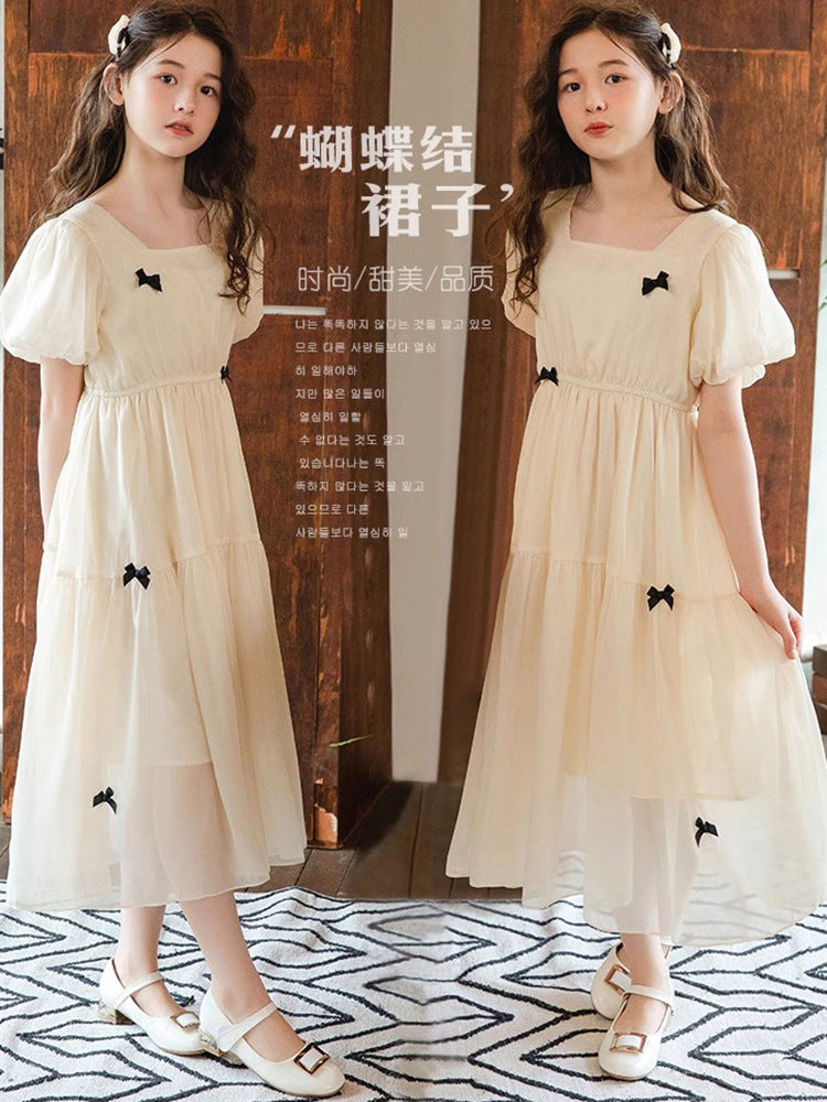 2026 Girls Chiffon Puff Sleeve Princess Dress