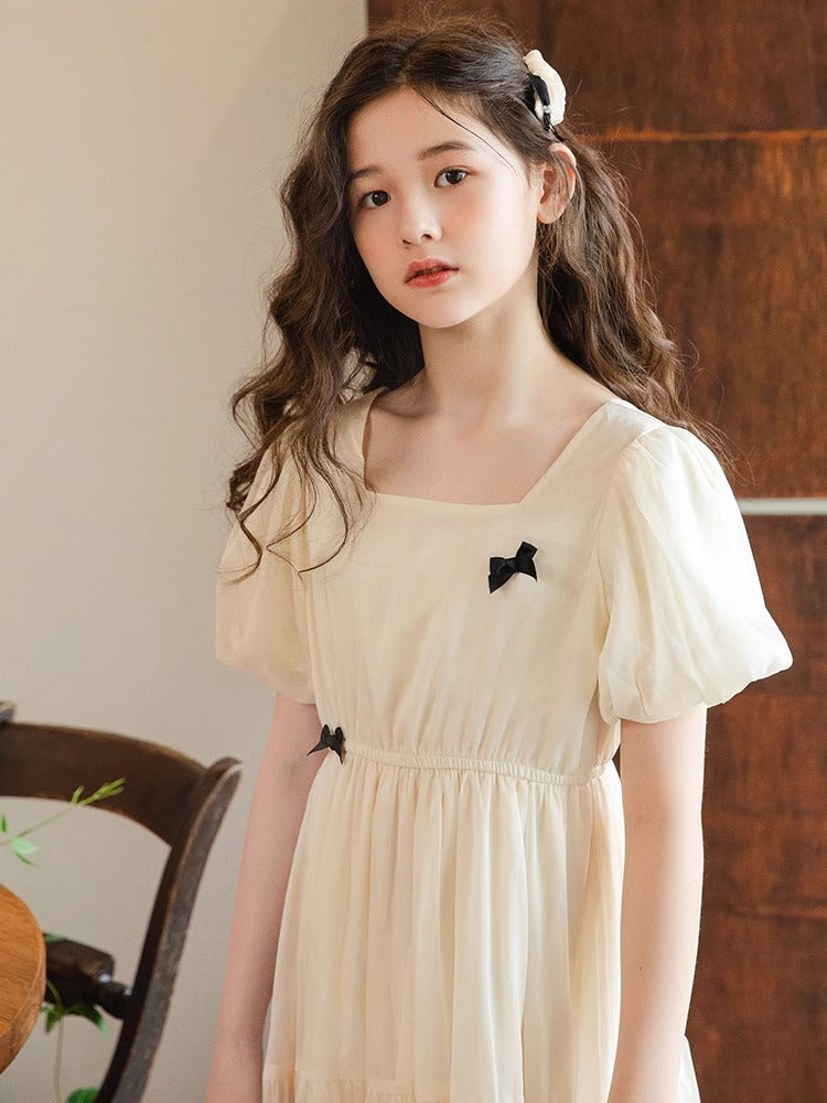 2026 Girls Chiffon Puff Sleeve Princess Dress