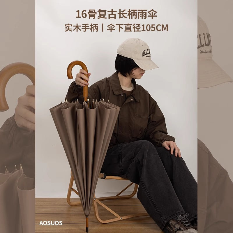 Wooden Handle Windproof Long Umbrella