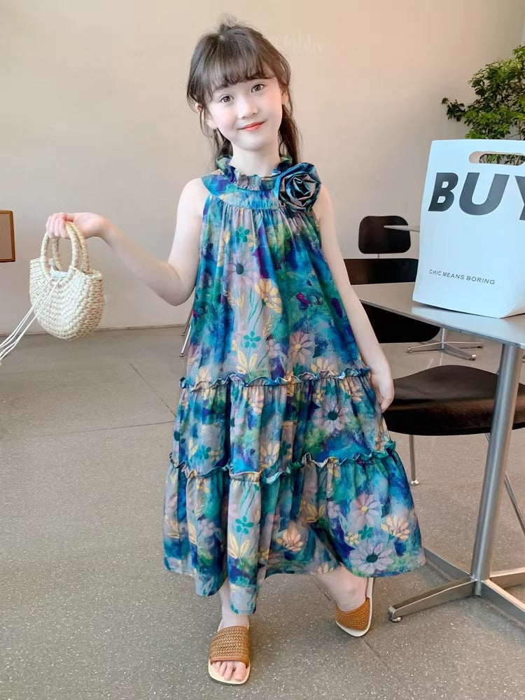 2026 Girls Sleeveless Princess Summer Beach Dress