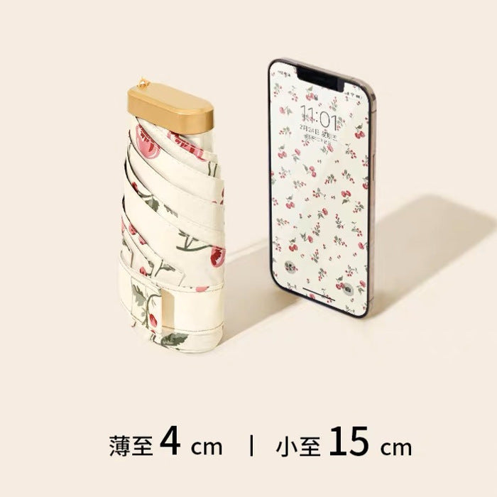 Cherry Print Compact Folding Umbrella