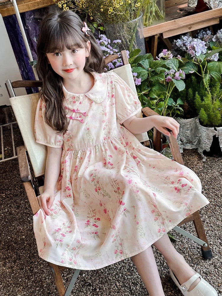 2026 Girls Retro Sweet Floral Princess Summer Dress