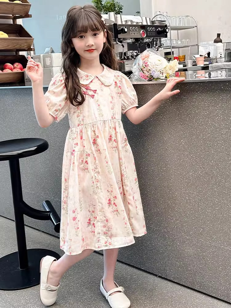 2026 Girls Retro Sweet Floral Princess Summer Dress