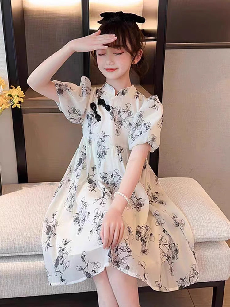 2026 Girls Ink-Style Cheongsam Summer Dress