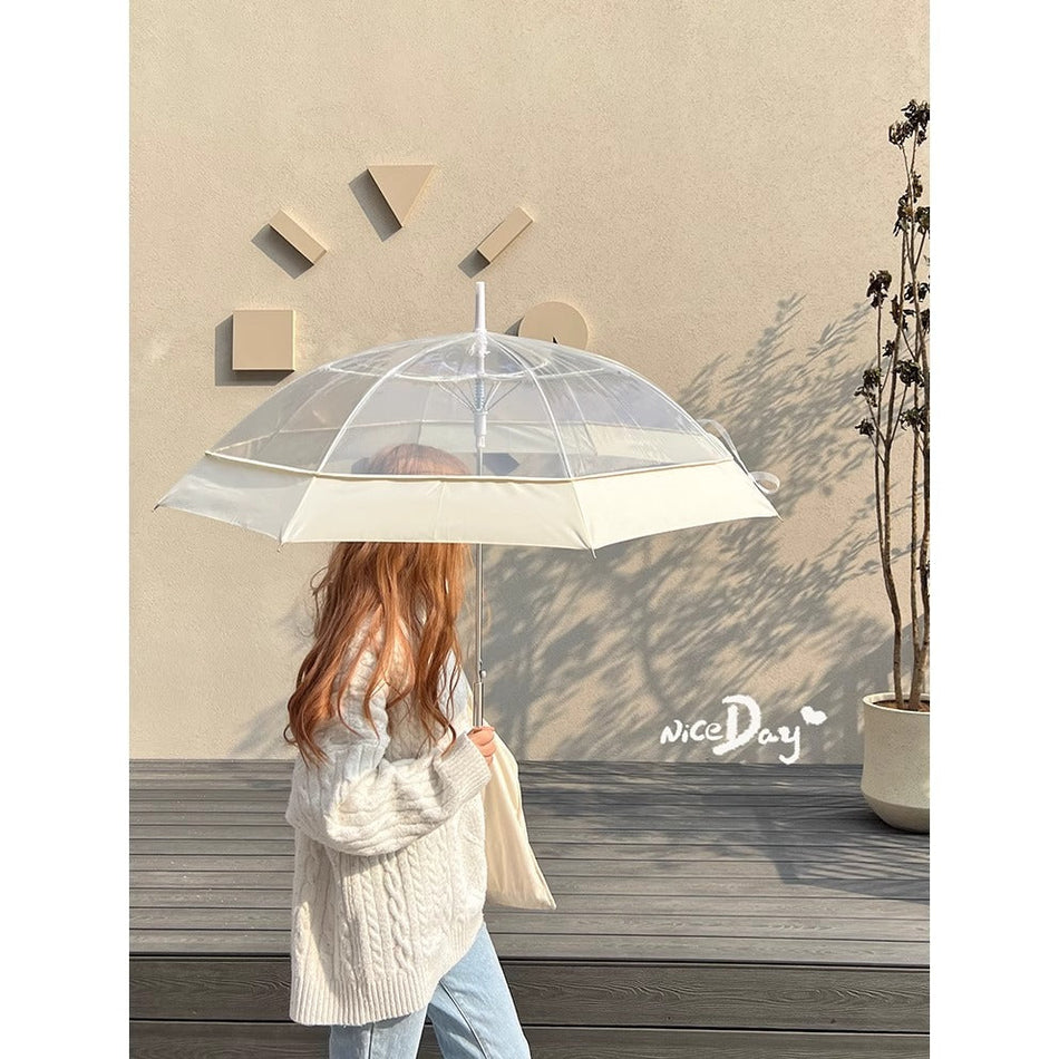 Transparent Curved Handle Rain Umbrella