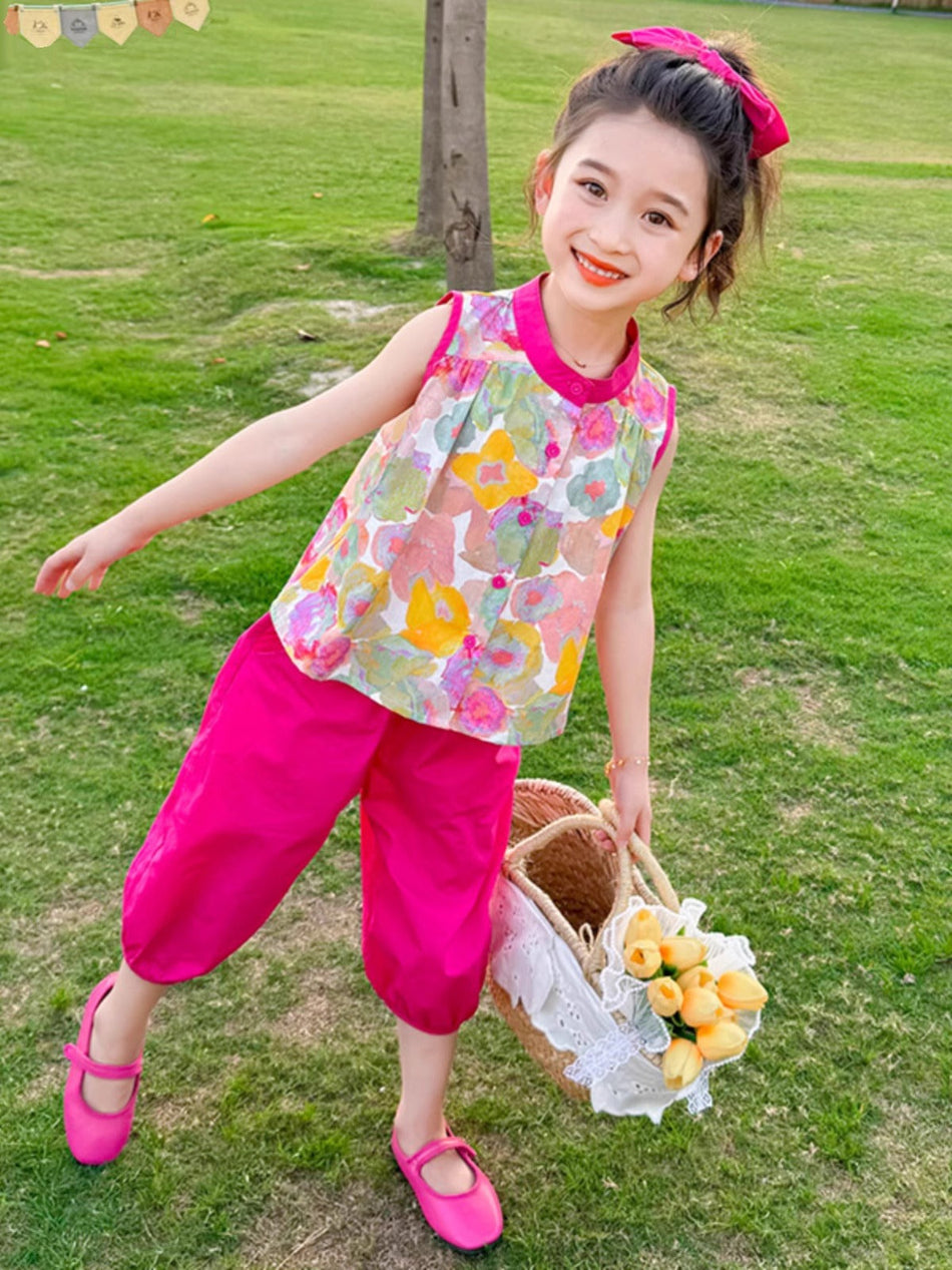 2026 Girls Sleeveless Vest & Leggings Summer Set