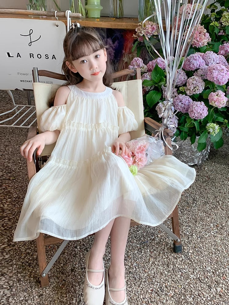 2026 Girls Shoulder Princess Chiffon Summer Dress
