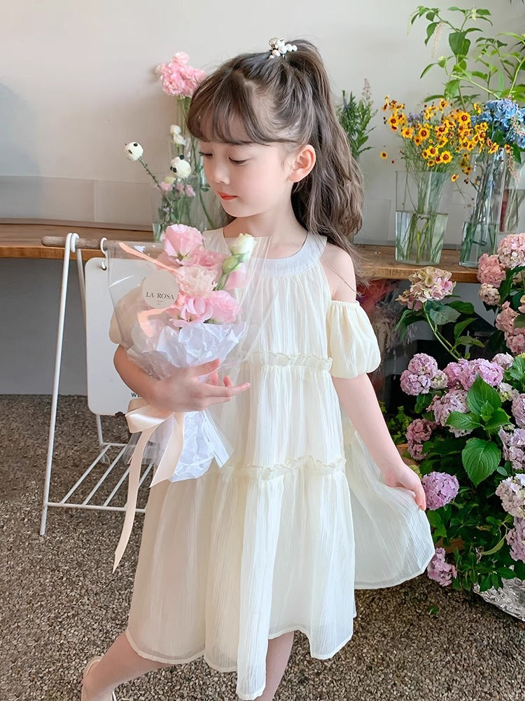 2026 Girls Shoulder Princess Chiffon Summer Dress