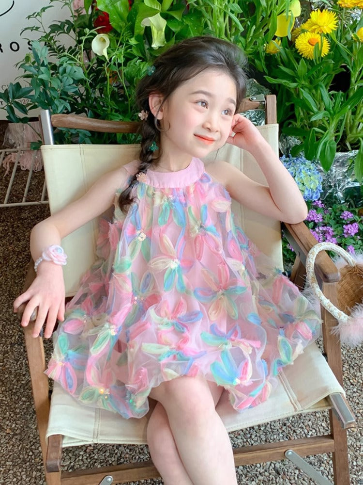 2026 Girls Puffy Gauze Mesh Princess Summer Dress