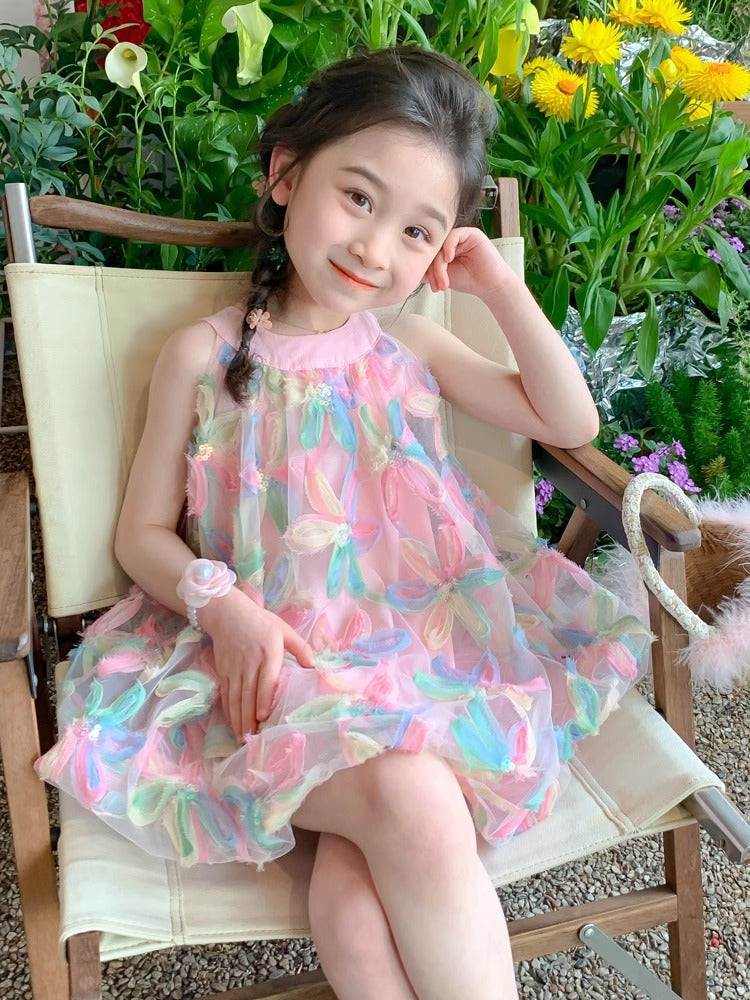 2026 Girls Puffy Gauze Mesh Princess Summer Dress