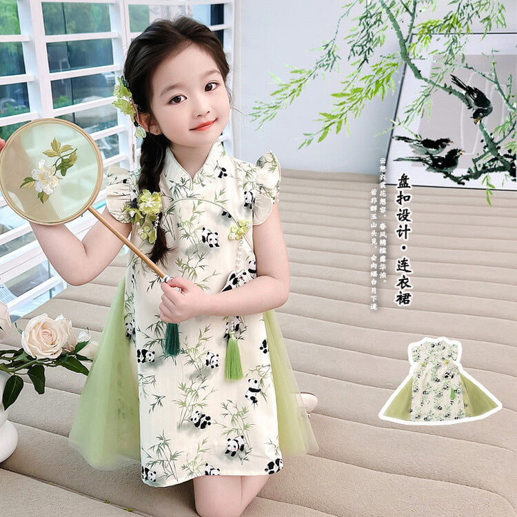 2026 Girls Panda Hanfu Cheongsam Summer Dress