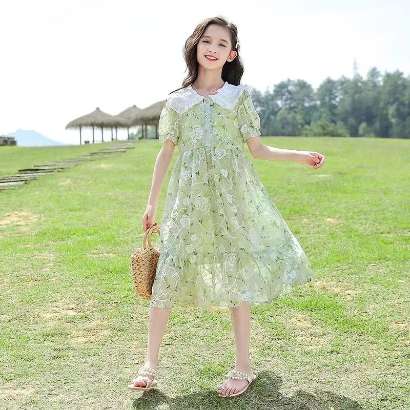 2026 Girls Floral Chiffon Princess Summer Dress