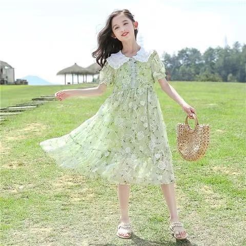 2026 Girls Floral Chiffon Princess Summer Dress