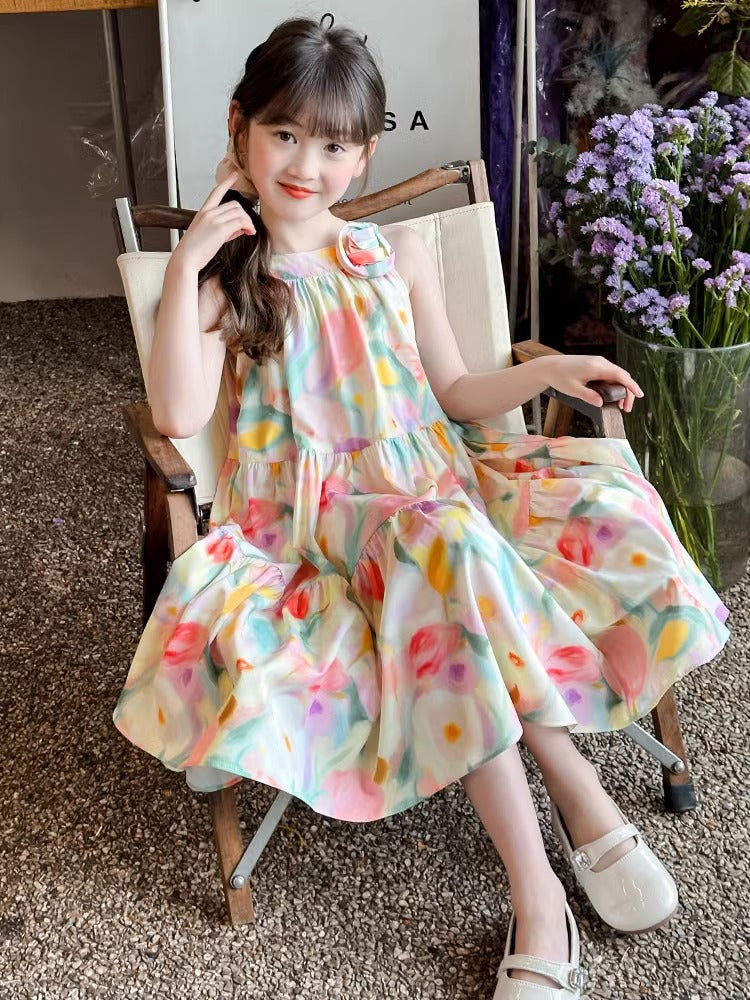 2026 Girls Floral Sling Beach Princess Skirt