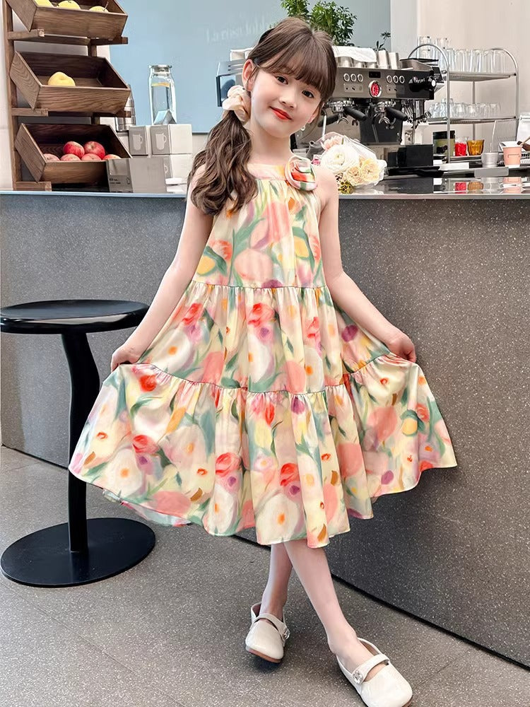 2026 Girls Floral Sling Beach Princess Skirt
