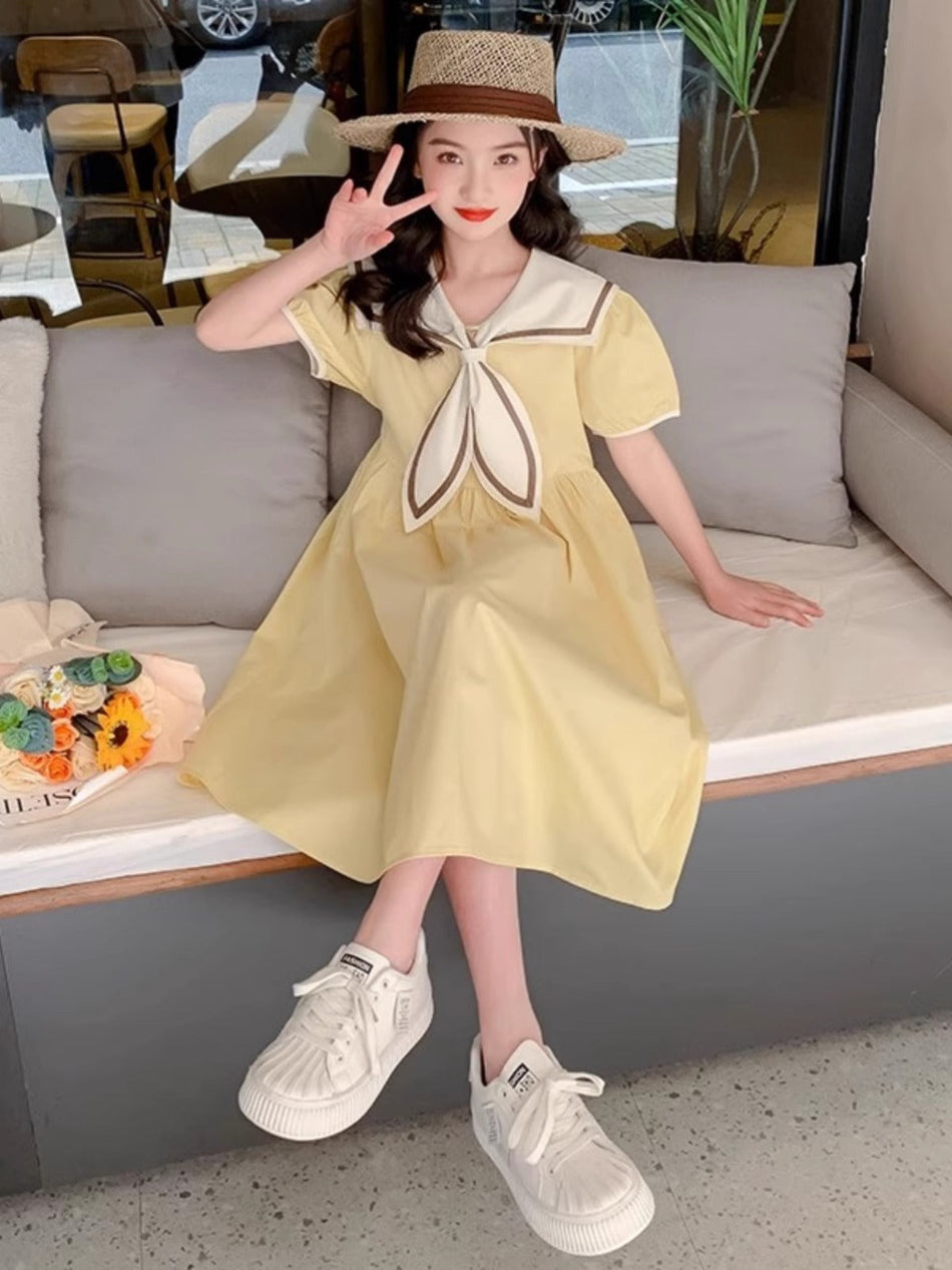2026 Girls Navy-Style Sweet Summer Dress
