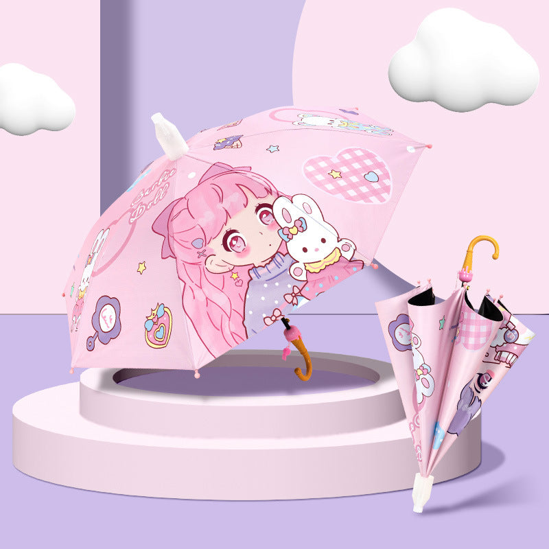 Kids Curved Handle Sun Rain Umbrella