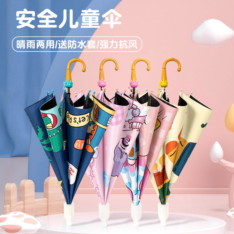Kids Curved Handle Sun Rain Umbrella