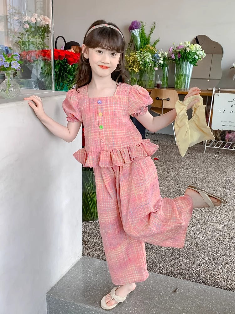 2026 Girls Chanel-Style Puff Sleeve Summer Set