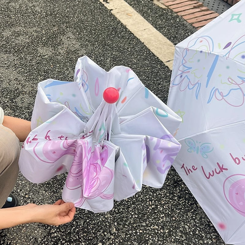 Butterfly Print Automatic UV Rain Umbrella