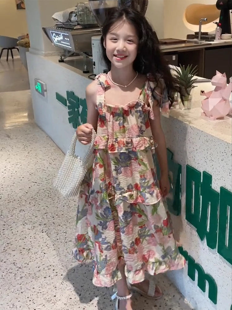 2026 Girls Korean-Style Cotton Sling Princess Dress