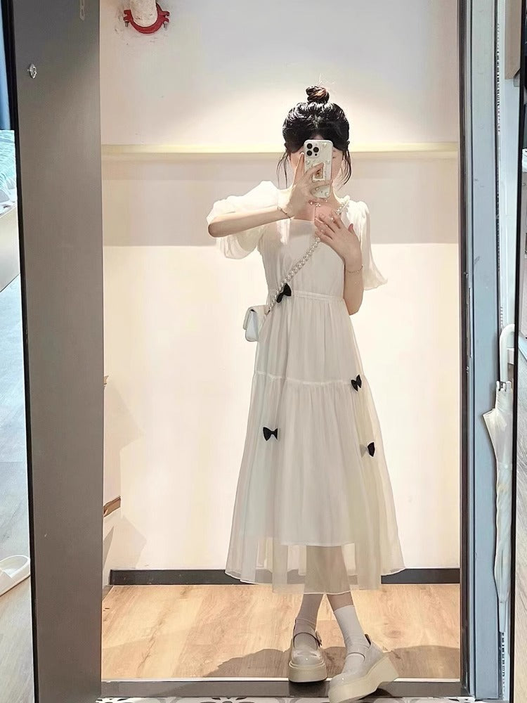 2026 Girls Puff Sleeve Chiffon Princess Beach Dress