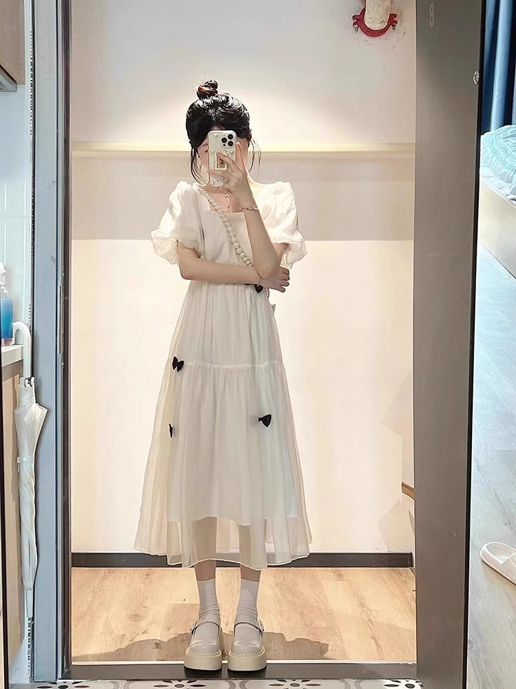 2026 Girls Puff Sleeve Chiffon Princess Beach Dress