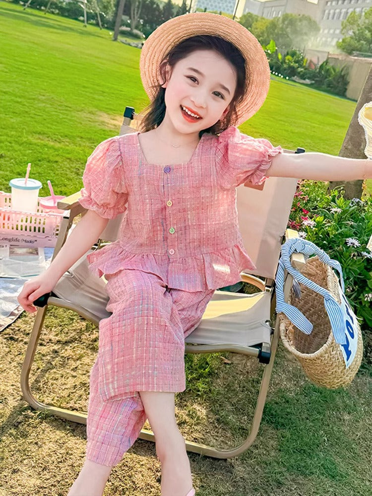 2026 Girls Plaid Summer Two-Piece K-Style Set
