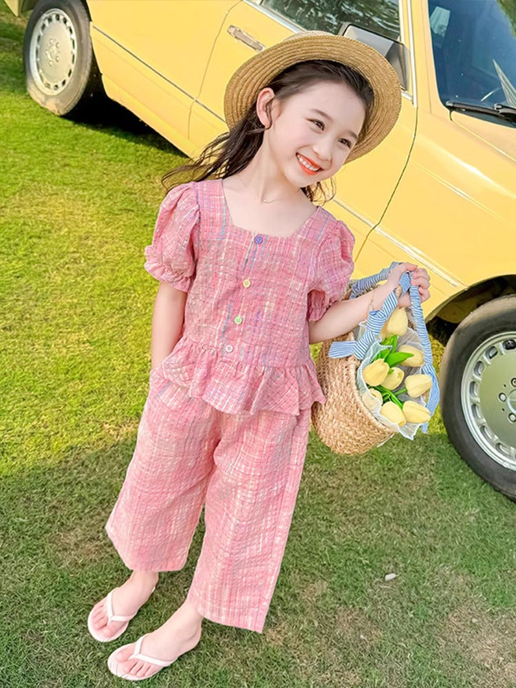 2026 Girls Plaid Summer Two-Piece K-Style Set
