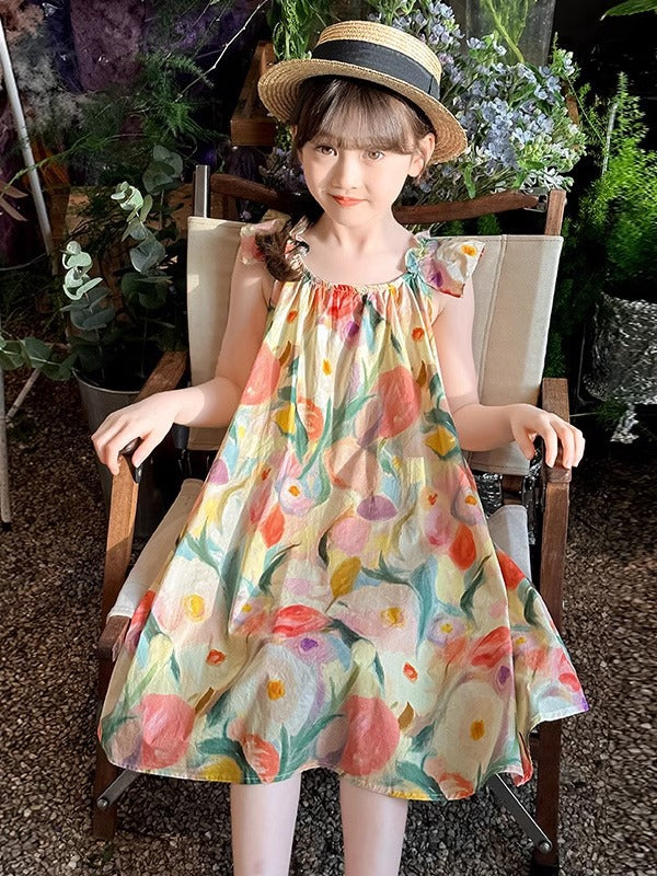 2026 Girls Floral Summer Sleeveless Princess Dress