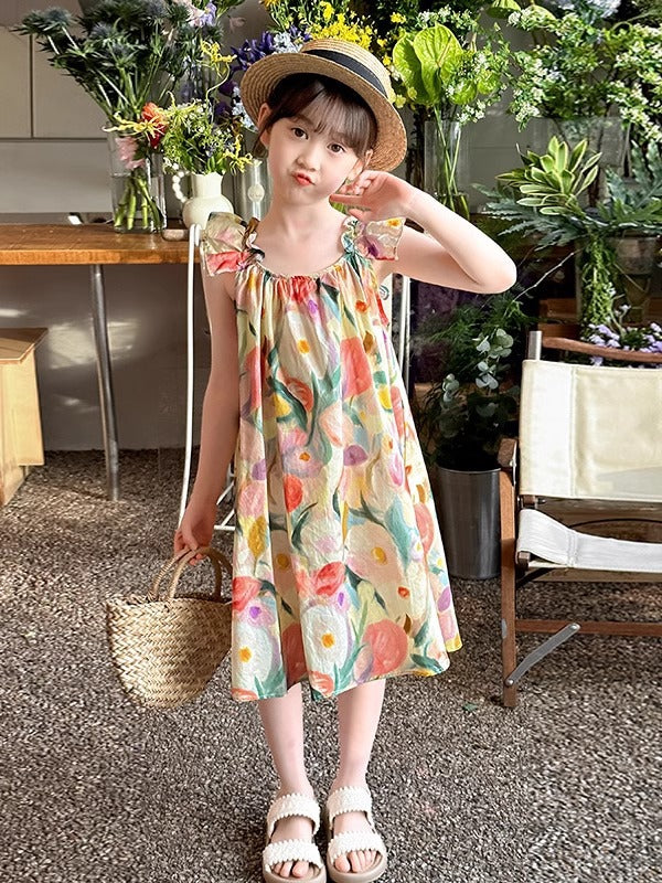 2026 Girls Floral Summer Sleeveless Princess Dress