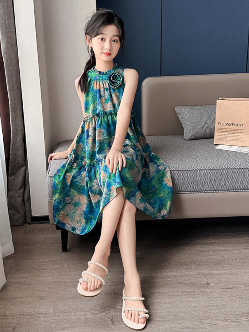 2026 Girls Green Sling Bohemian Summer Skirt
