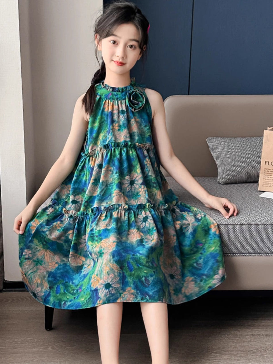 2026 Girls Green Sling Bohemian Summer Skirt