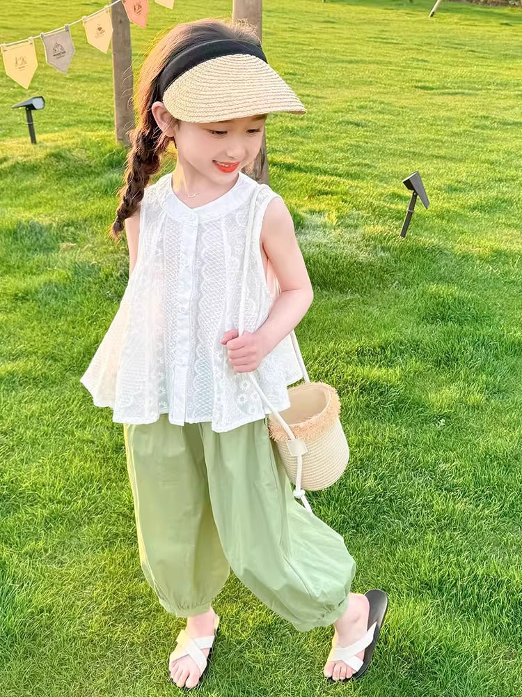 2026 Girls Korean-Style Summer Sleeveless Two-Piece Set