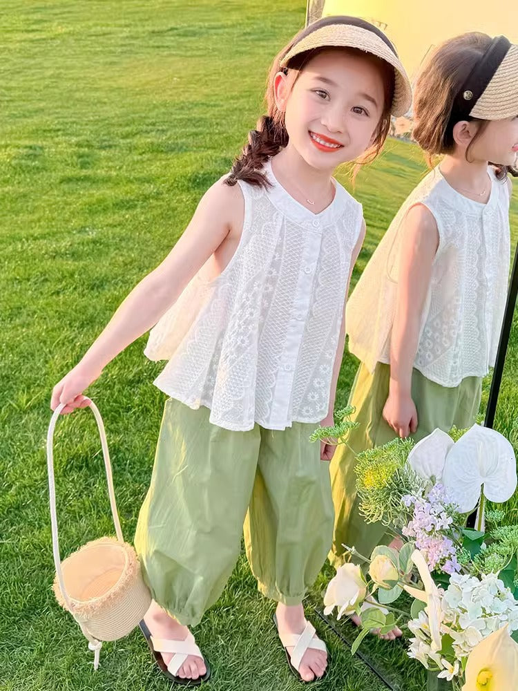 2026 Girls Fashionable Summer Sleeveless Two-Piece Set