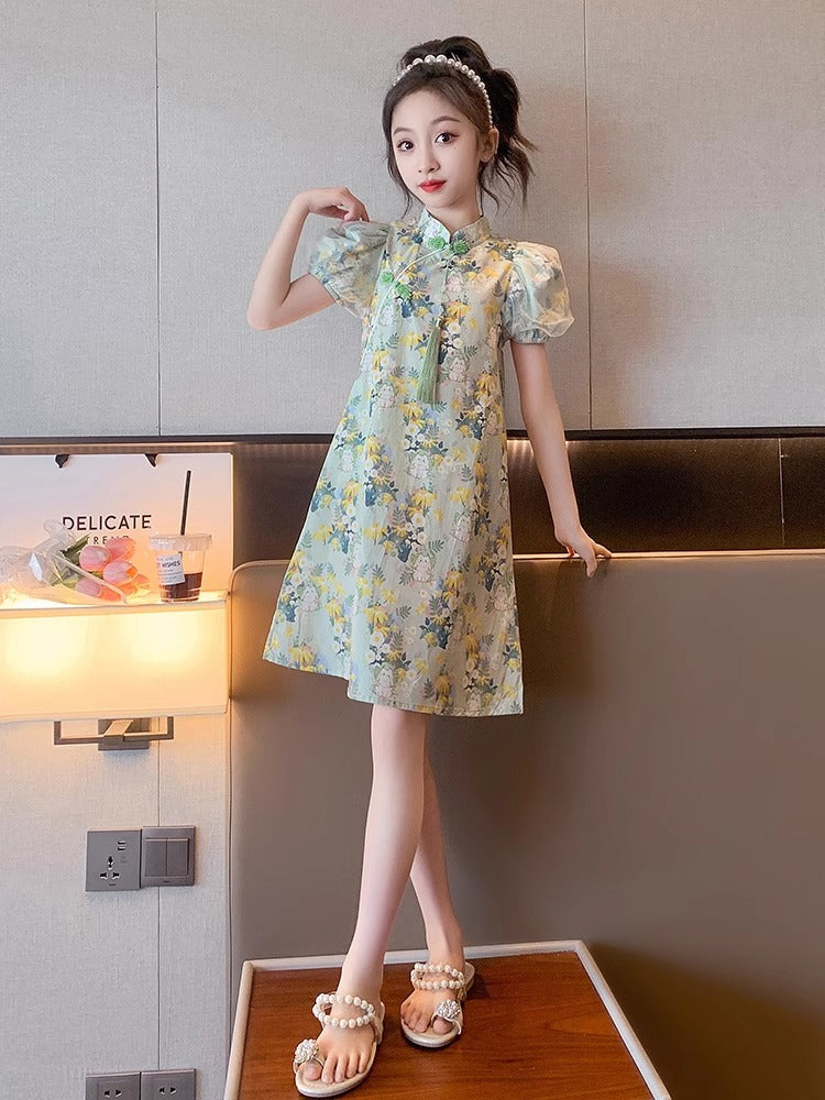 Girls Cheongsam Hanfu Summer Princess Dress