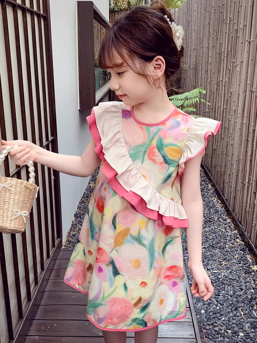 Girls Floral Princess Dress 2026 Summer Flying Sleeve