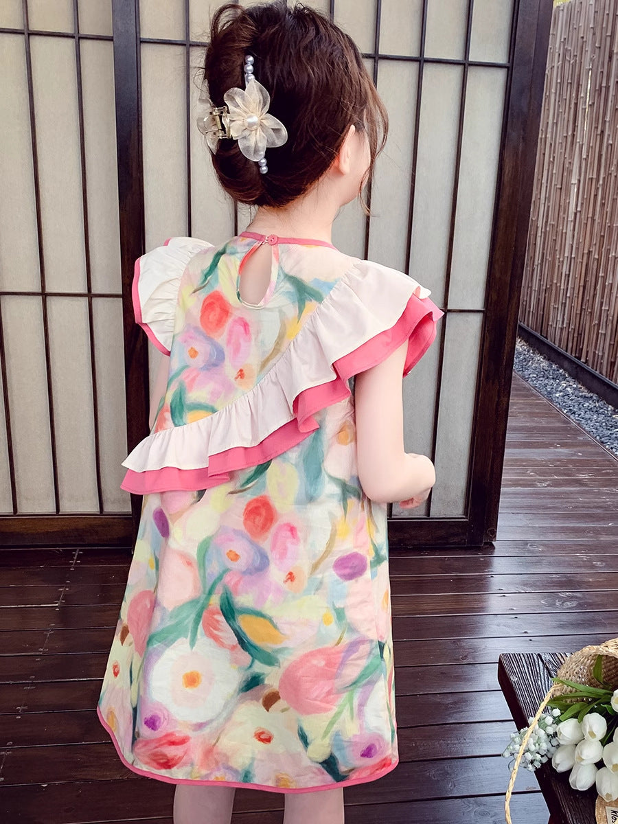 Girls Floral Princess Dress 2026 Summer Flying Sleeve
