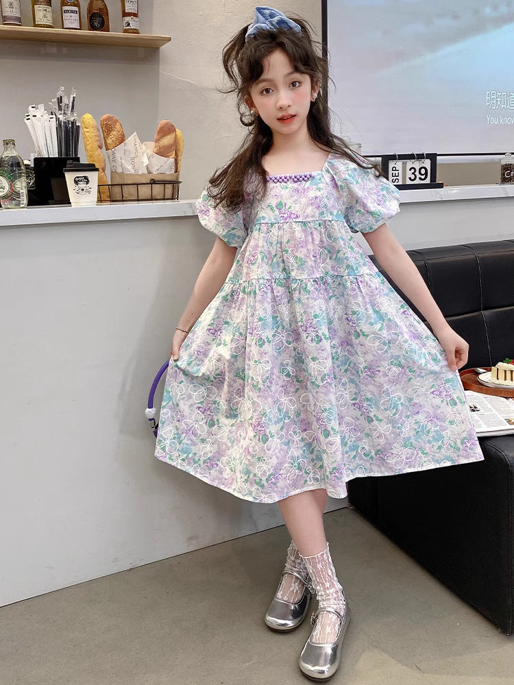 Girls Puff Sleeve Princess Dress 2026 Summer