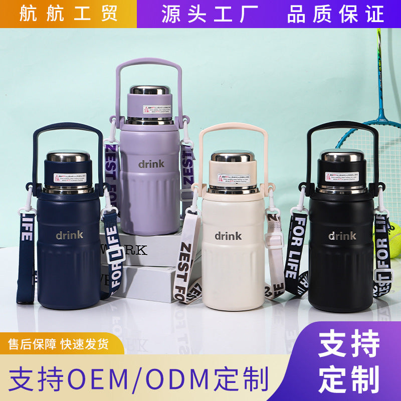 316 Steel Camping Thermos Bottle with Strap