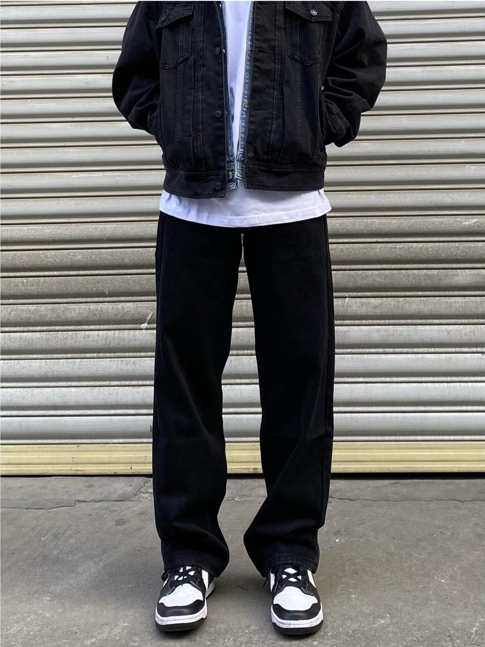 White & Black Wide-Leg Jeans – Unisex Style