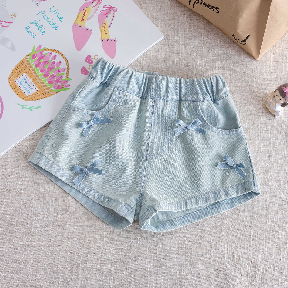 Girls Korean Denim Shorts 2026 Stylish Bow Summer Wear