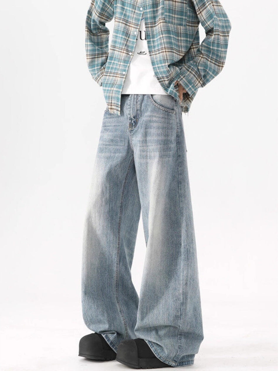 Light Blue Washed Jeans – Loose Wide-Leg Style