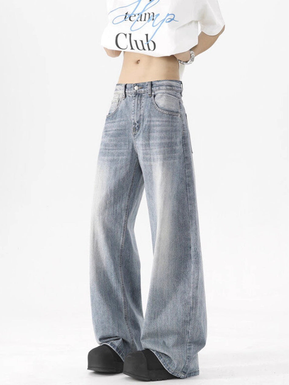 Light Blue Washed Jeans – Loose Wide-Leg Style