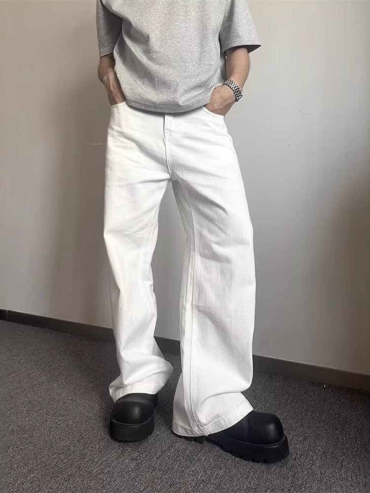 White Curved Hem Jeans for Men – Clean Fit Style