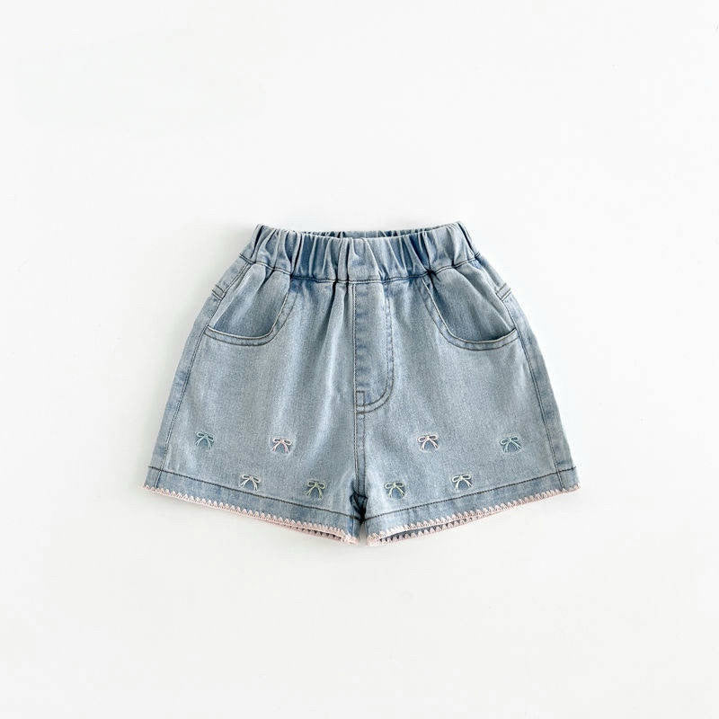 Girls Lace Bow Denim Shorts Korean Style Summer 2026
