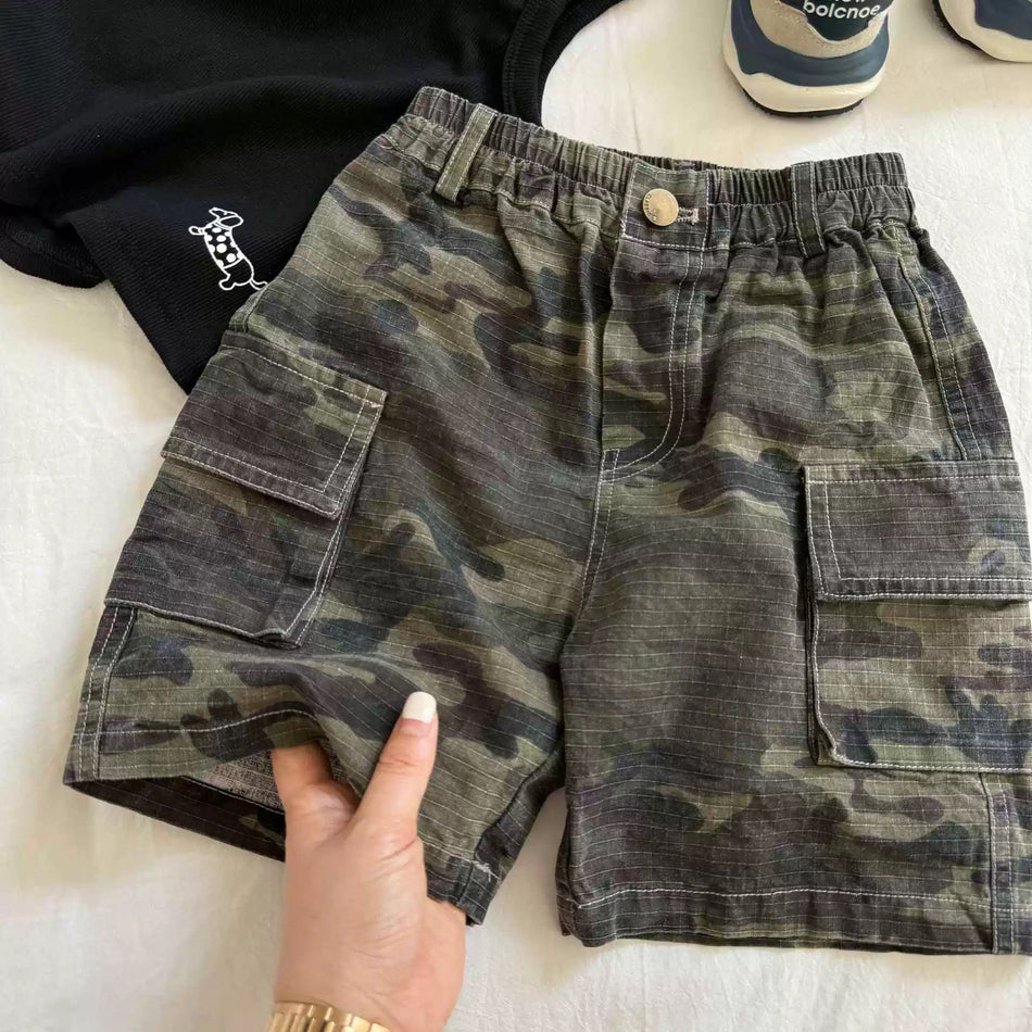 Kids Japanese Cargo Shorts 2026 Camouflage Trendy Wear